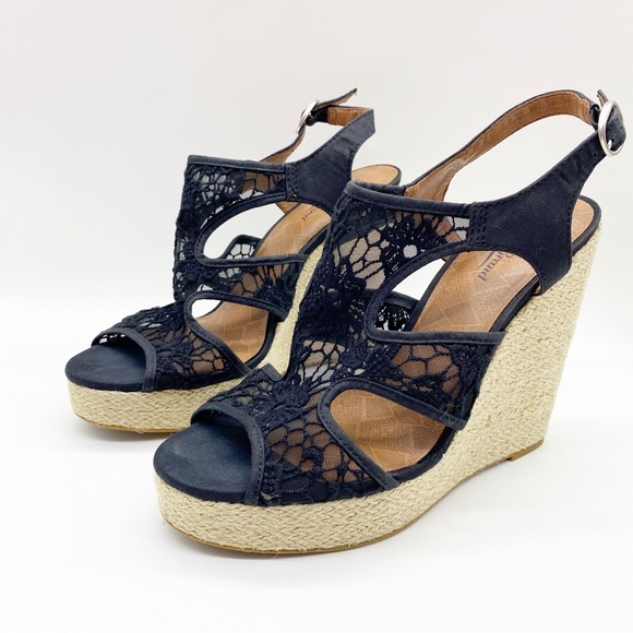Lucky Brand Black Fabric Crochet Jute Wedge 9 - Picture 2 of 9